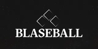 Trois losanges blancs dispos&eacute;s comme les bases d'un terrain de baseball, au-dessus du mot BLASEBALL en capitales, sur un ciel &eacute;toil&eacute; noir.